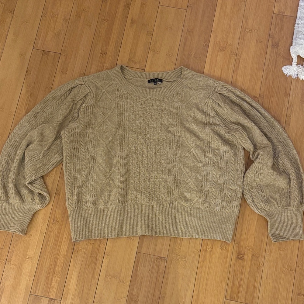 1. State Beige Cable Knit Pullover